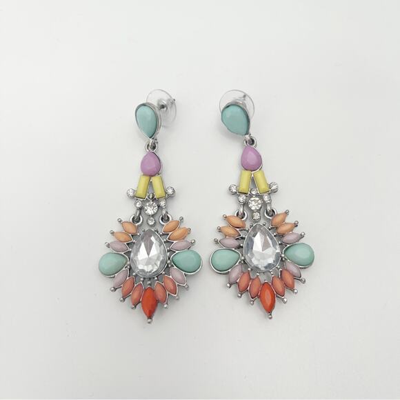 CARA NEW YORK Earrings DropDangle Rainbow Pastel Silver Gem Rhinestone Cocktail - Picture 1 of 7